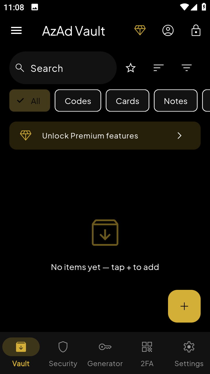 Vault home with search and categories