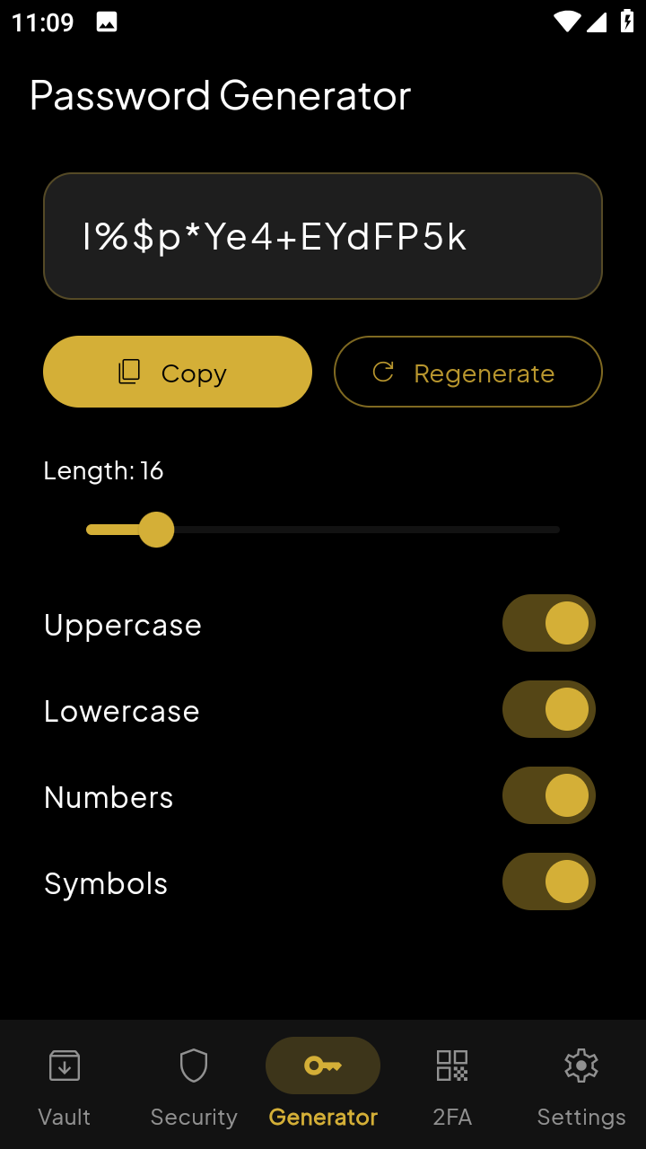 Password generator screen