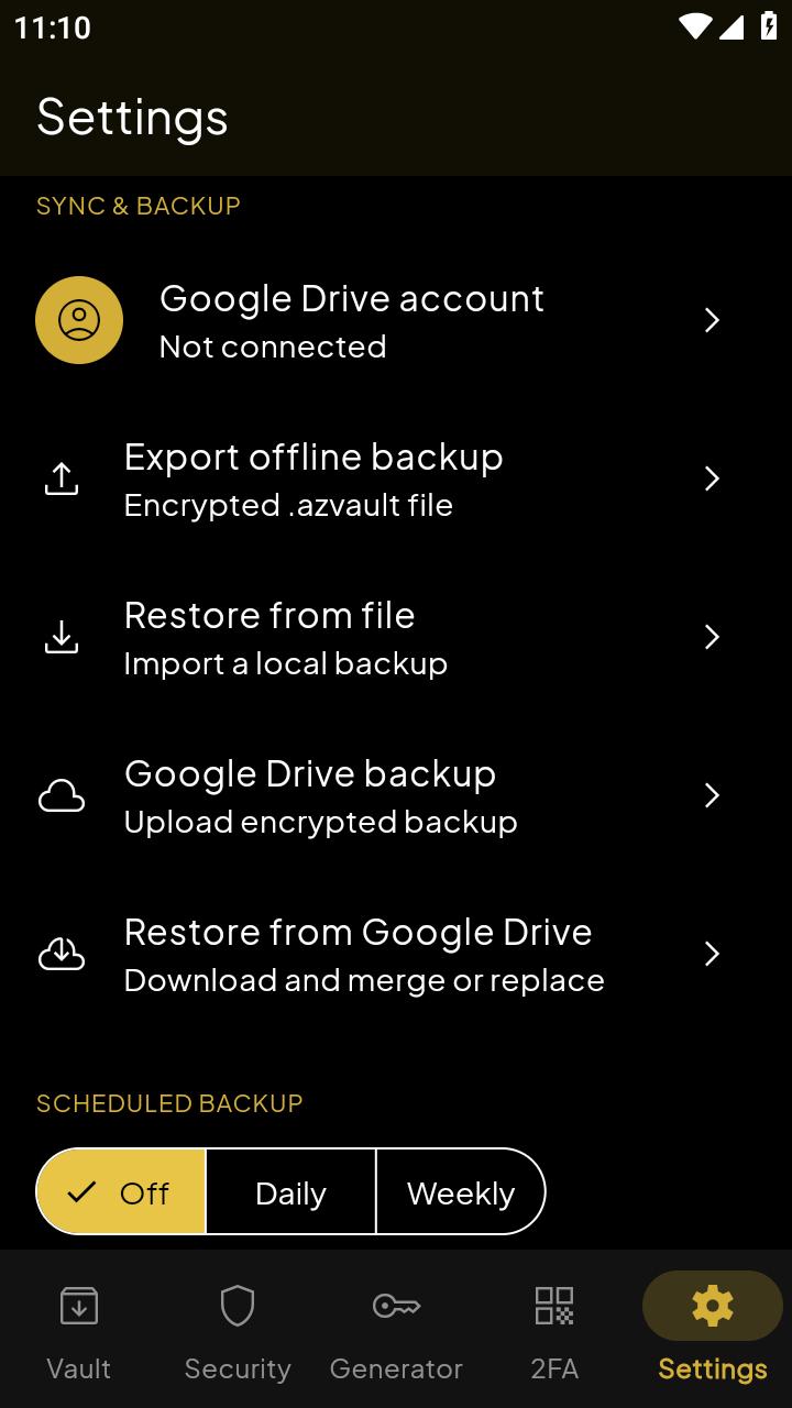Google Drive backup and sync settings