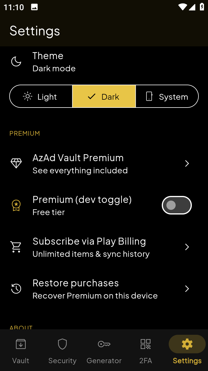 Theme and premium settings