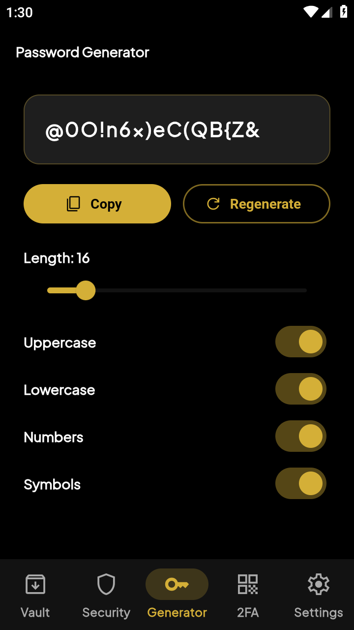 Password generator screen