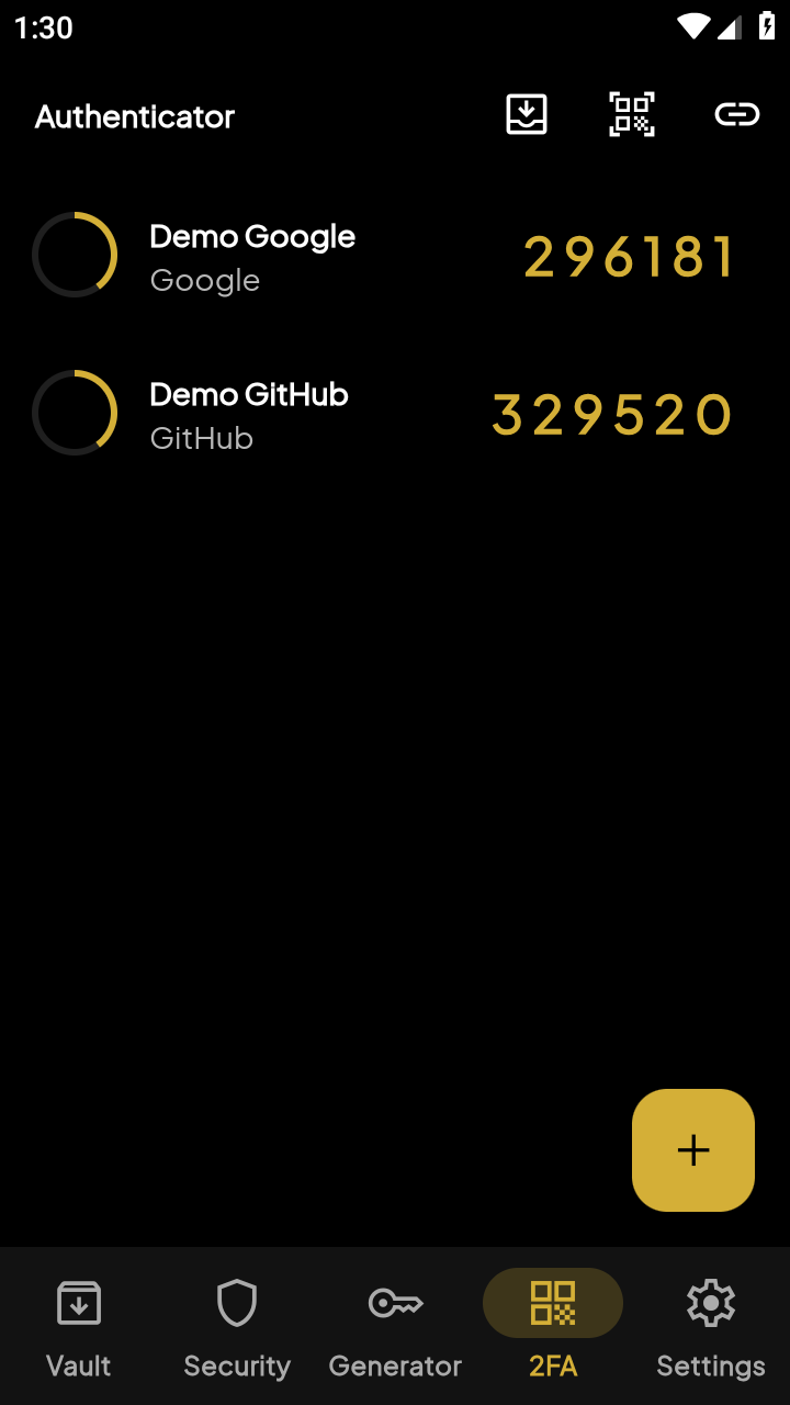 Built-in TOTP authenticator codes