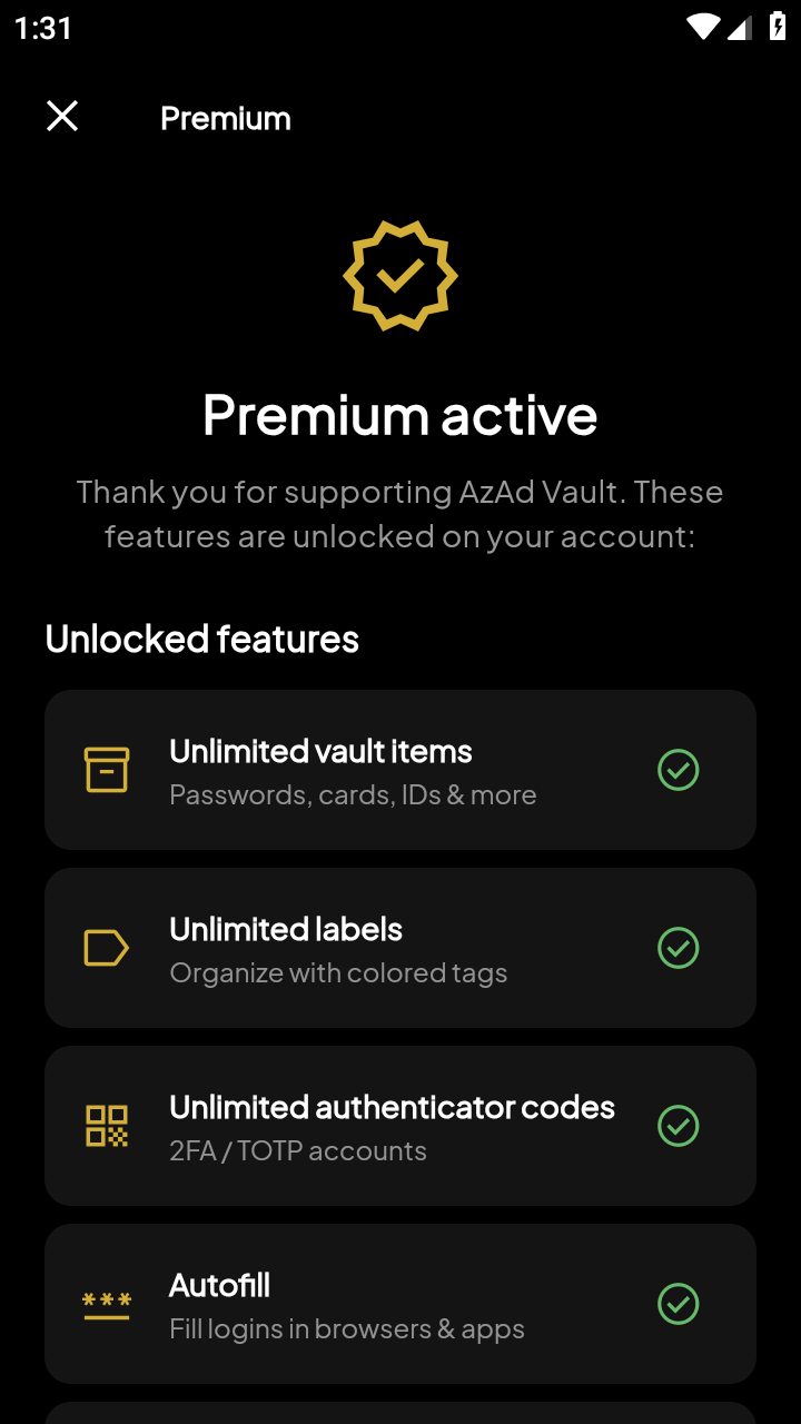 Premium active with unlocked features