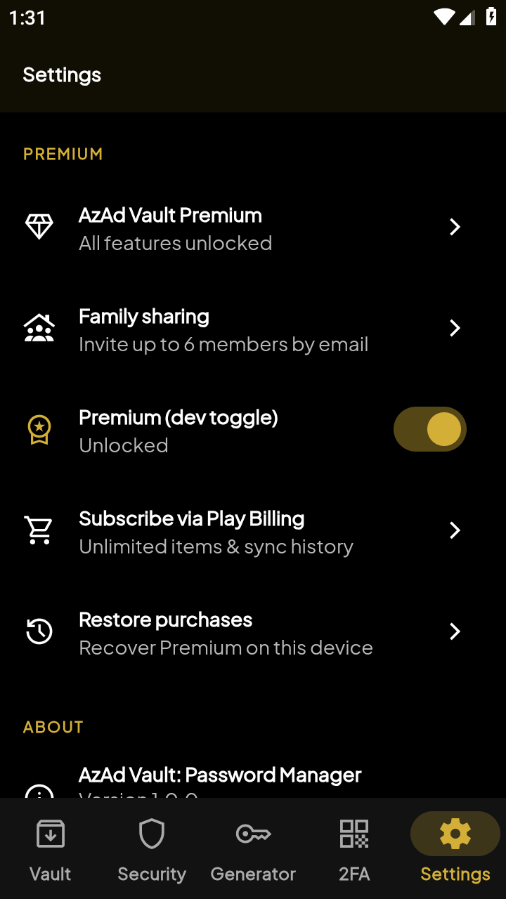 Settings sync backup and premium